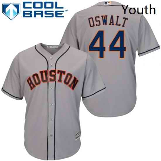 Youth Majestic Houston Astros 44 Roy Oswalt Replica Grey Road Cool Base MLB Jersey